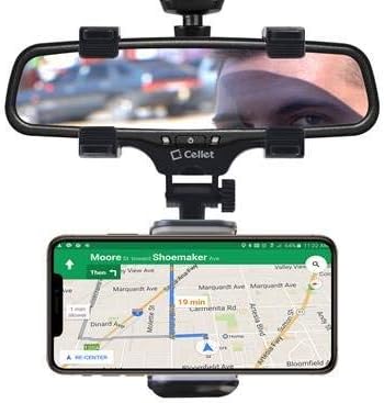 Cellet Vehicle Rear View Mirror Phone Holder Mount Universal Smartphone Cradle Compatible to Apple iPhone, Samsung Galaxy Smartphones, Google Pixe...