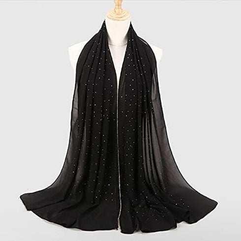 Women Rhinestone Hijab Muslim Head Wrap Long Scarf (Diamond-Black)...
