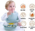 Baby Feeding Set Silicone Baby Bib Baby Plate Bowl Spoon Fork Divided Plate Baby Teether Baby Led Weaning Baby Gift Set...