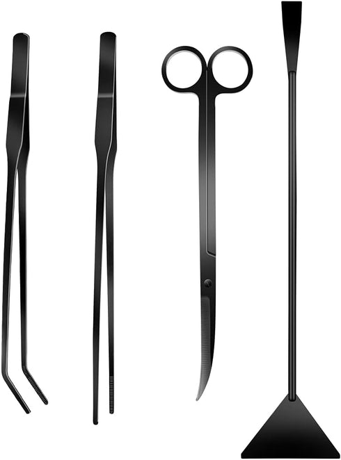 4Pcs Aquascaping Tools Kit, Long Stainless Steel Aquarium Plant Tools with Black Anti-rust Coating, Aquarium Tweezers, Scissors, and Scrapers for ...