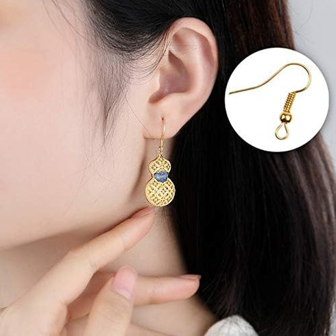 Eco-Fused 18mm Earring Hooks - 200 pcs - Coil and Ball Style Nickel-Free Ear Wires - Gold - Hypo-Allergenic Plated Steel - Great for Jewelry Makin...