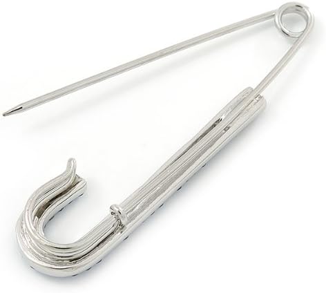 Classic Sapphire Blue Austrian Crystal Safety Pin Brooch In Rhodium Plating - 75mm Length...