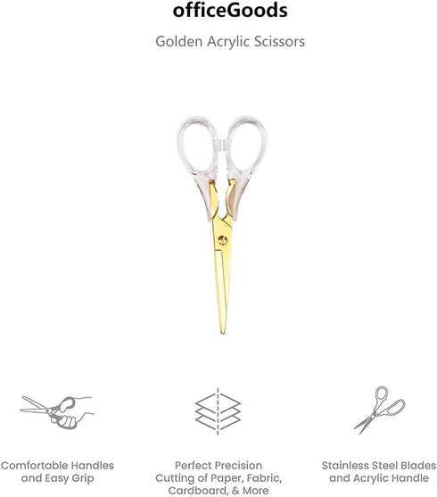 Gold Scissors 6.3 ", Craft Scissors with Stainless Steel Blade with Acrylic Clear Handle, All Purpose Office Scissors for Teachers, Cutting Shears...