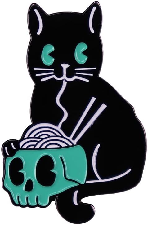 Gothic Skeleton Ramen Cat Enamel Pin Brooch badge for backpacks...