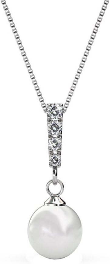 Cate & Chloe Gabrielle 18k White Gold Pearl Cluster Pendant Necklace with Crystals, Beautiful Simulated Pearl Necklaces w/Round Cut Diamond Crysta...