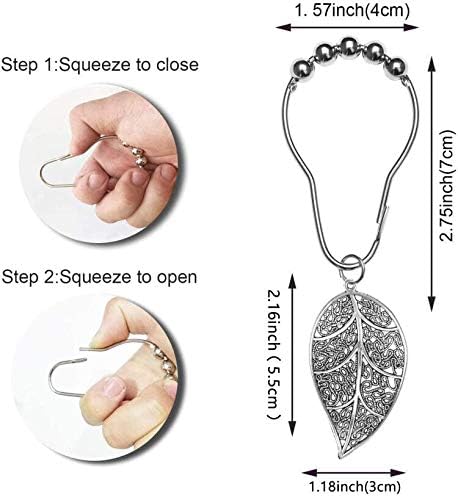 CHICTIE Silver Shower Curtain Rings Hooks,Chrome Leaves Decorative Shower Curtain Hooks,Set of 12 Stainless Steel Metal Rust-Proof Shower Rings fo...