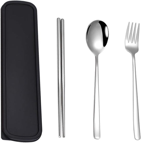 Travel Utensils, 18/8 Stainless Steel 4pcs Cutlery Set Portable Camp Reusable Flatware Silverware, Include Fork Spoon Chopsticks with Case...