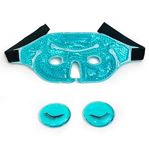 Eye Mask with Gel Beads, PLUS Eye Pads, Great for Pain Relief, Reusable Hot and Cold Eye Mask Therapy Compress...