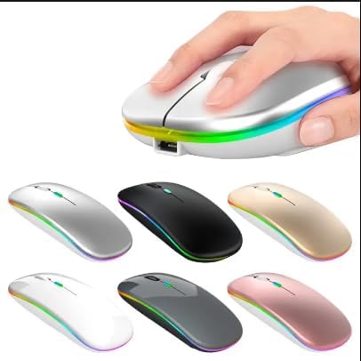 LED Rechargeable Slim Silent Mouse 2.4G Portable USB Optical Office Wireless Mouse (White)...