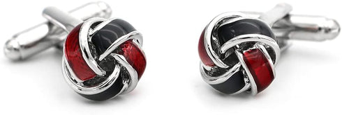 Fashion Knot Cuff Links Classic Red & Black Woven Ball Cufflinks with Gift Box...