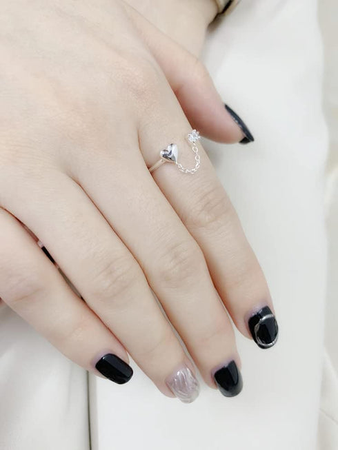 CZ Heart Eternity 925 Sterling Silver Ring for Women Girls Love Statement Engagement Promise Adjustable Open Band Diamond Chain Drop Dangle Rings ...