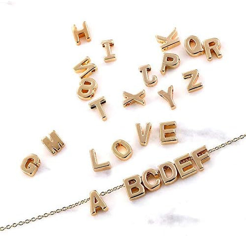 LiQunSweet 26 Pcs Golden Plated Metal Alloy Letter Loose Beads for Initial Necklace Bracelet Earrings Jewelry Making Decoration Craftings - 10x3mm...