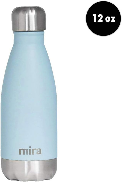 MIRA 12 oz Insulated Water Bottle - Slim Stainless Steel Cola Shape Thermos - Double Wall Hot & Cold Flask (24Hr Cold/12Hr Hot) - Pearl Blue...