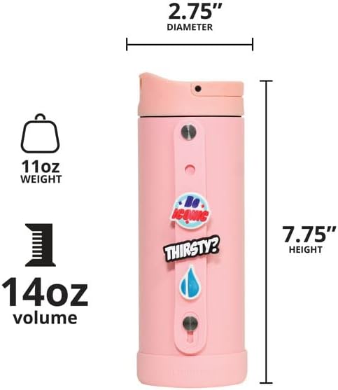 Elemental Iconic Kids Water Bottle with Straw Lid & Charms Strap, Leak-Proof When Closed, Triple Insulated Stainless Steel Reusable Thermos Water ...