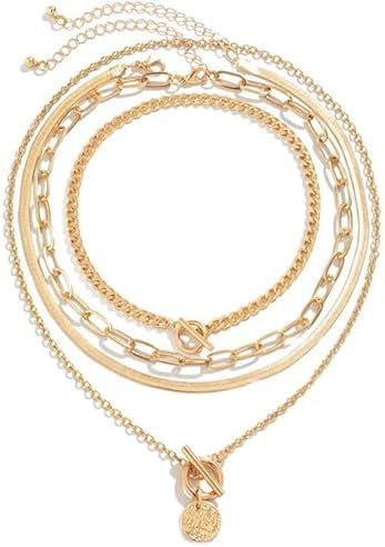4Pcs Layered Gold Choker Necklace Sets for Women Retro Coin Dainty Snake Chain Toggle Clasp Necklace...