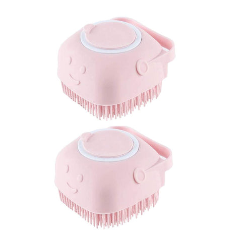 Dog Cat Bath Brush Silicone Rubber Dog Grooming Brush Puppy Massage Scrubber Hair Fur Grooming Cleaning Shower Soft Shampoo Dispenser 2pcs Pink...