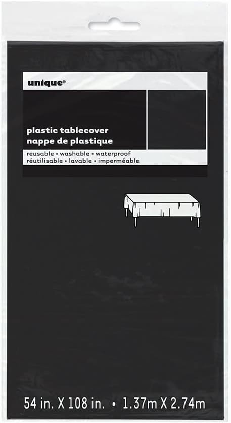 Black Solid Rectangular Plastic Table Cover (54" x 108") 1 Count - Elegant Design & Premium Quality, Ideal For Parties, Events & Everyday Use...