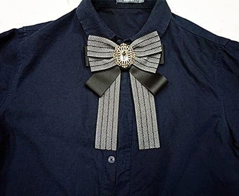 Topz black bow brooch for women large ribbon collar pin cravat Womens bow tie rhinestone brooch pin jabot bowtie for men necktie shirt decoration ...