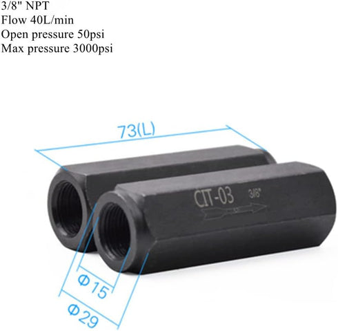 Hydraulic Check Valve 3/8" NPT Pump Oil 3000psi no Return Valve Single Way (3/8")...