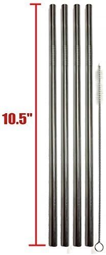 EXTRA LONG Stainless Steel Drinking Straws 10.5" Length 4 Qty - Wide Straight...