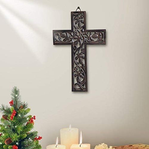 Nirvana Class Wooden Wall Hanging Cross Handmade Antique Design Religious Home Living Room Décor Accessory...