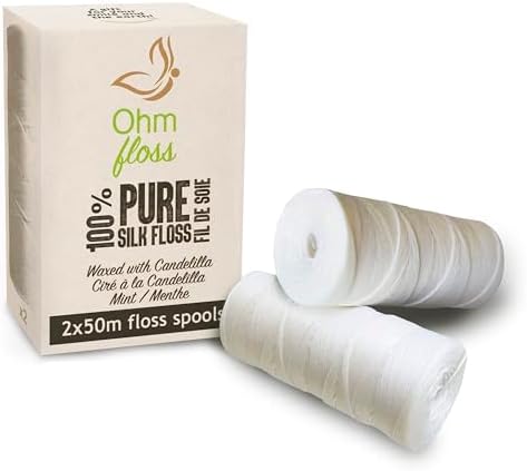 Ohm Earth’s Ohm Floss Refill – Natural Biodegradable Silk Dental Floss for Refillable Bamboo/Steel Holder, Natural Candelilla Wax, 100% Compostabl...