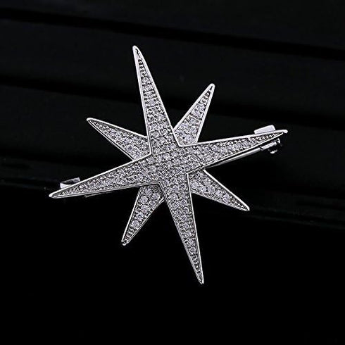 Victorian Style Full Micro Pave Double Layered 8 Pointed Burst Star Brooches Pins Celestial Jewelry...