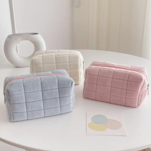 LYDZTION Plush Makeup Bag Cosmetic Bag for Women,Zipper Large Solid Color Travel Toiletry Bag Travel Make Up Toiletry Bag Washing Pouch...