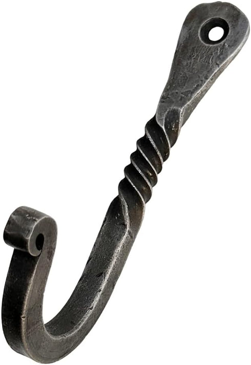 Hand Forged Twisted Wall Hook Wrought Iron Handmade Wall Mounted Coat Hook Blacksmith Metal Wall Kitchen Towel Hooks Rack Black Antique Finish Wal...