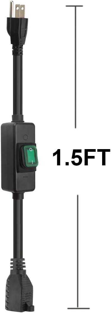 1.5Feet Waterproof Extension Power Cord, in-Line On-Off switch Extension Cable, SJTW 14AWG 3C Waterproof,Max.20A 125V Heavy Duty Inline Switch AC ...