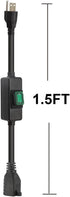 1.5Feet Waterproof Extension Power Cord, in-Line On-Off switch Extension Cable, SJTW 14AWG 3C Waterproof,Max.20A 125V Heavy Duty Inline Switch AC ...