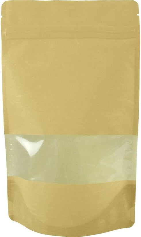 50 Rice Paper Stand-up Zip Pouch with Window (Medium, Natural Kraft)...
