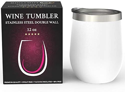 CHILLOUT LIFE 12 oz Stainless Steel Tumbler with Lid & Gift Box - Wine Tumbler Double Wall Vacuum Insulated Travel Tumbler Cup for Coffee, Wine, C...
