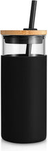 Tronco 20 oz Glass Tumbler with Lid and Straw, Reusable Iced Coffee Cup with Silicone Sleeve & Bamboo Lid, Smoothie Cup for Home, Office, for Fath...