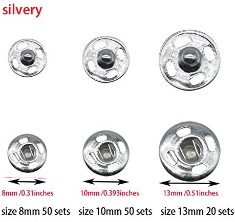 120 Sets 3 Sizes Sew On Snap Buttons Metal Fastener Press for Sewing Clothing Silvery (8mm 10mm 13mm)...