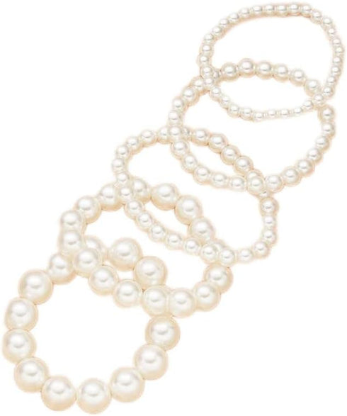 YangQian Layered Pearl Stretch Bracelets Set for Women Stackable Bracelets for Girls Multi Layer costume Pearl Bracelet Wedding Bracelets for Brid...
