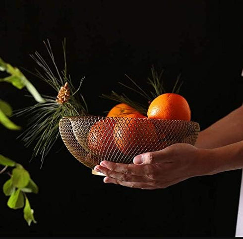 Cq acrylic Fruit Basket For Kitchen,Fruit Basket With Banana Hanger,Fruit and Vegetable Storage Holder For Kitchen Countertop,Golden...