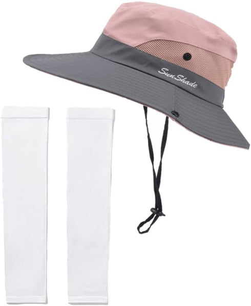 Womens Ponytail UV Protection Sun Hat Mesh Bucket Hat Outdoor Foldable Wide Brim Beach Summer Fishing Hat...