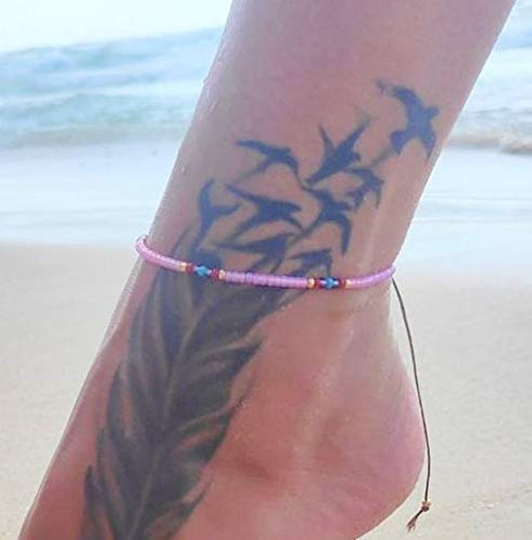 Beaded Anklet for Women, Boho Bohemian Native American Style, Unique Waterproof Pink Colorful Hippie Beach Anklet, Handmade by Tribes (S-M)...