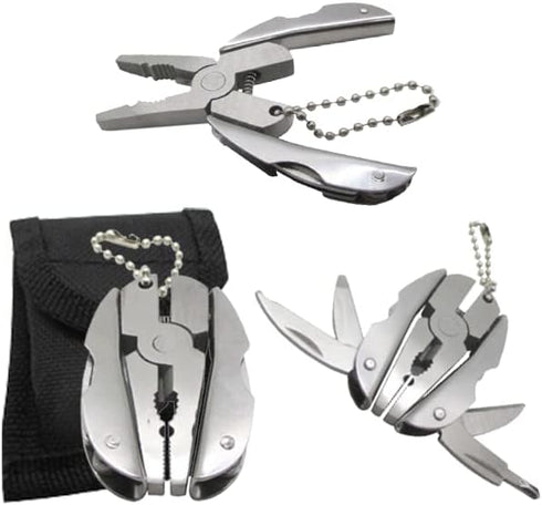 Mini Keychain Set - 6-in-1 Multitool Plier, Adjustable Wrench & Carry Case - Multifunctional All In One - Wire Strippers, Phillips Screwdriver, Kn...