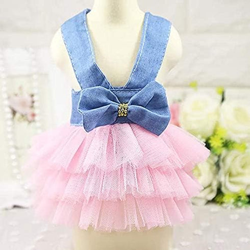 Dog Clothes Small Dogs Harness Leash Yorkie Dresses for Girl Pink Blue Outfits Cute Dog Dress XS...