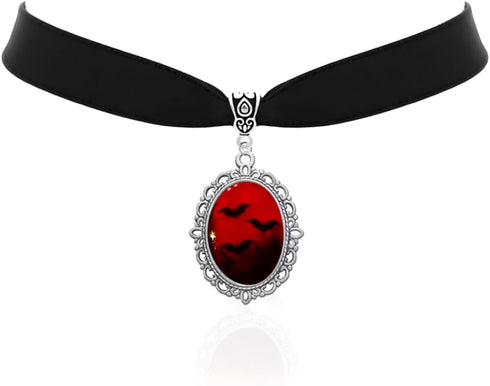 Blood Bat Cameo Choker Necklace Gothic Red Cabochon Pendent Necklace Vampire Accessories for Women...