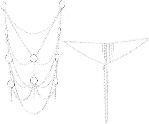 Liangliang Women's Cross Enticing Tassel Body Link Harness Metal Chain Tassels Lingerie Set...