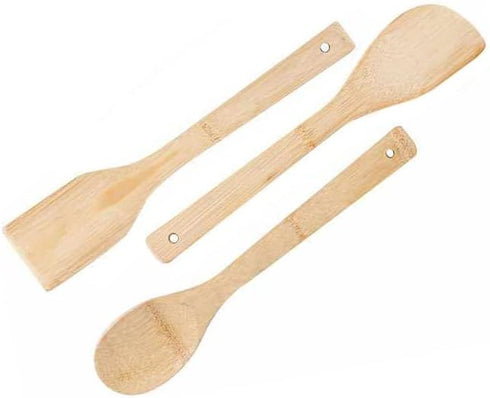 Wooden/Bamboo Kitchen Utensils Set & Kitchen Gadgets, Kitchen Essentials Cooking Utensils, Spatulas, Spoons and Crepe Spreader (3pc Set-Spoon, Fla...