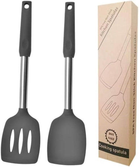 2 Pack of Silicone Solid Turner,Non Stick Slotted Kitchen Spatulas,High Heat Resistant BPA Free Cooking Utensils,Ideal Cookware for Fish,Eggs,Panc...
