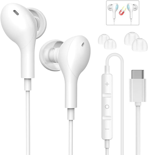 USB C Headphones,Type C Earphones with Microphone Volume Control,Magnetic Wired Earbuds HiFi Stereo,USB C Earphones with Noise Isolating for Samsu...