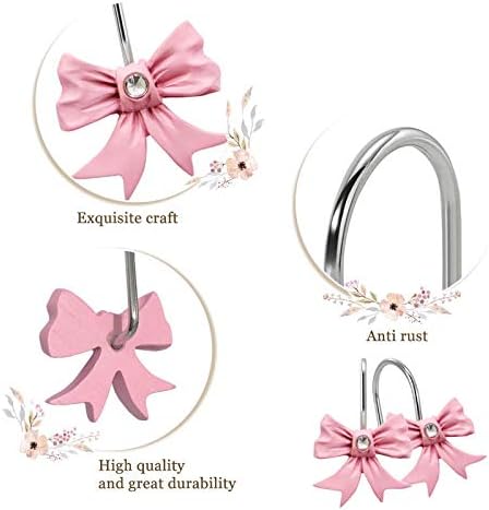12PCS Decorative Shower Curtain Hooks, Pink Bow Knot Resin Curtain Hooks Shower Rings for Bathroom Baby Room Nursery Art Decors (Bow Knot)...