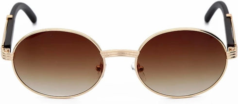 Brown Tint Gold Frame Round Oval Men's Hip Hop Fashion Woodgrain Sunglasses...