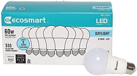 Ecosmart 8-Pack A19 - 60 Watt Equivalent Daylight (5000K) LED Light Bulb...