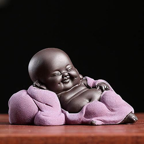 Kingzhuo Ceramic Tiny Cute Buddha Statue Monk Figurine Creative Baby Crafts Dolls Ornaments Gift Classic Delicate Ceramic Arts and Crafts Tea Acce...